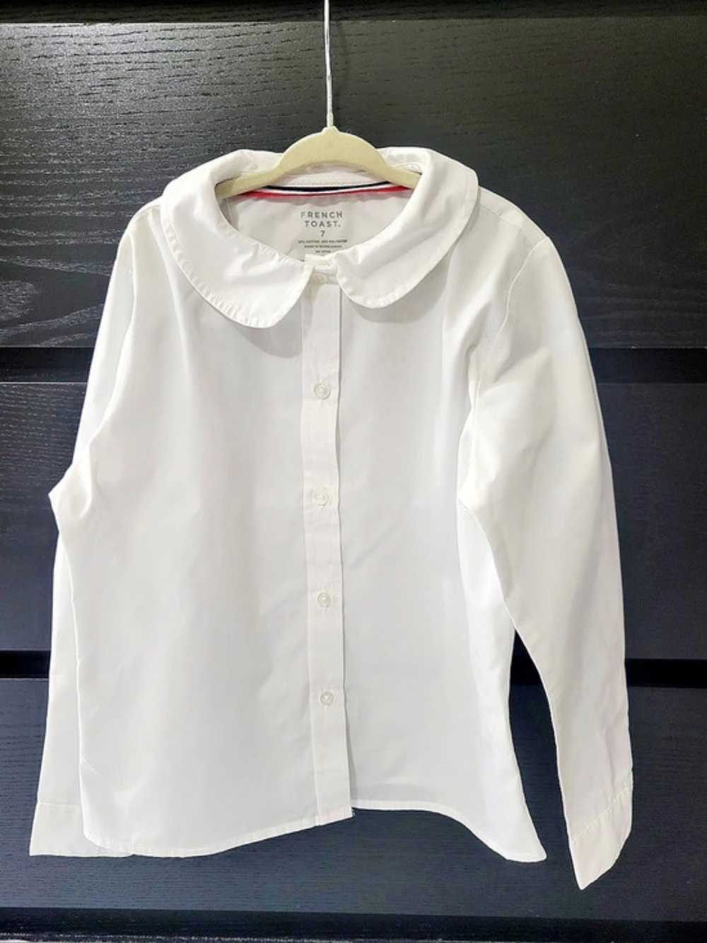 French Toast Long Sleeve Peter Pan Collar Blouse Girls Size 7 White Collared
